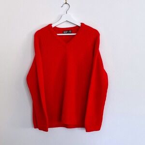 Vintage Meister Knit Red V Neck Ribbed Sweater‎ 100% New Wool Made in Austria